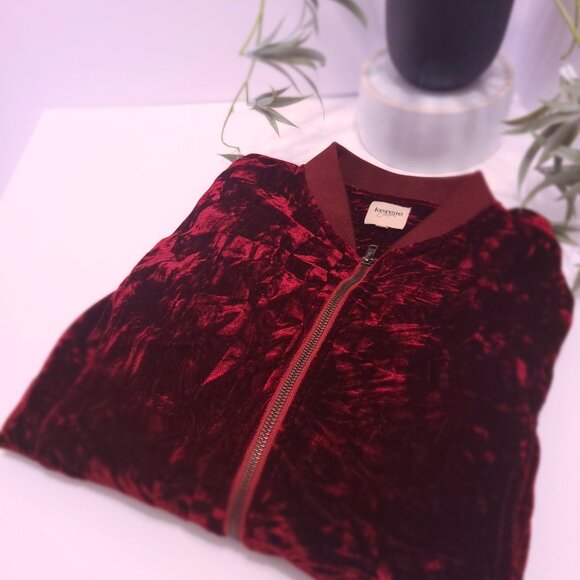 Kensie Jeans Crushed Burgundy Velvet Bomber Jacket - Women's Size Medium - Picture 3 of 15